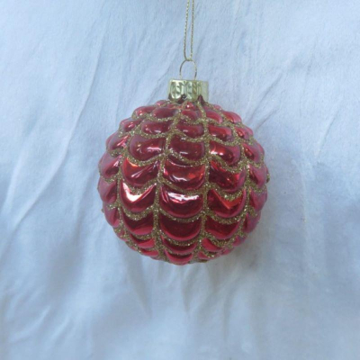 Шар  80мм красный 'Волны' стекло