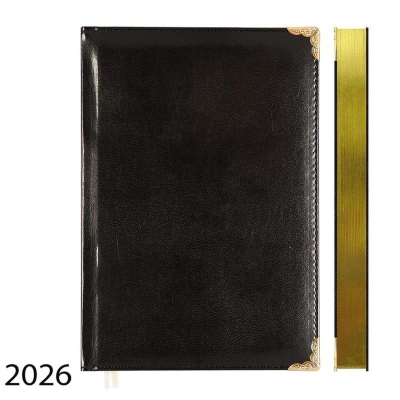 Ежедневник 2026 A5 deVENTE 'Bellagio' 336стр металлические уголки искусственная кожа черный