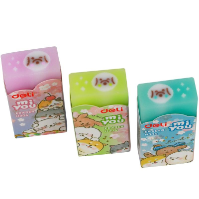 Ластик пластиковый для карандаша Deli 'MiYou'  60х24х12мм с картонным держателем 3 дизайна