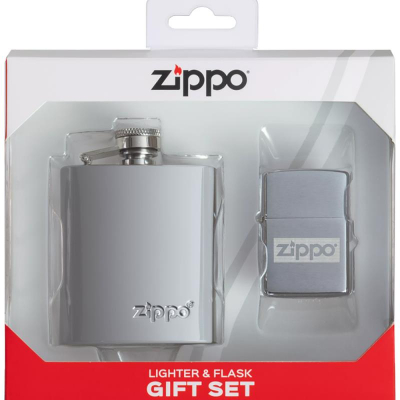 Набор зажигалка Zippo +фляжка 89мл с покрытием Brushed Chrome