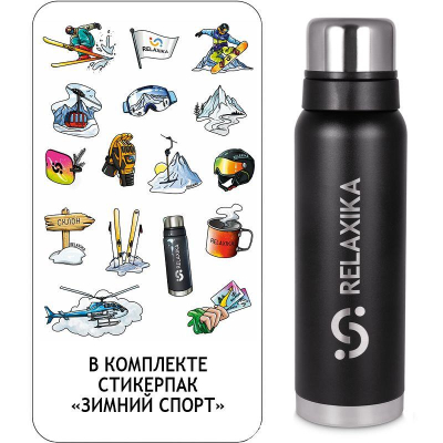 Термос Relaxika-103  1.00л с двумя чашками 'Зимний спорт' черный