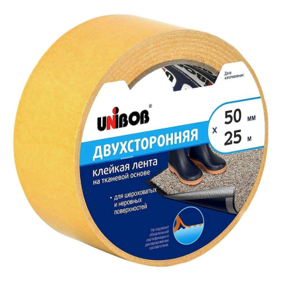 Клейкая лента 2-сторонняя на тканевой основе 0.050х25м/3" UNIBOB®