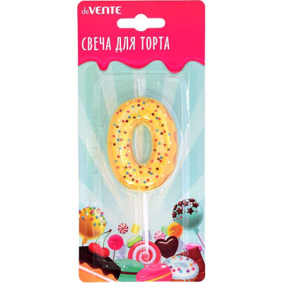 Свеча-цифра для торта deVENTE 'Donut' '0' с 3D декором 6см блистере