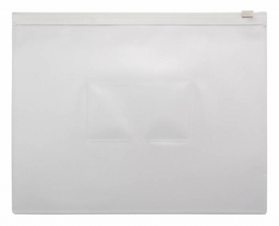 Папка-конверт на молнии A5 Бюрократ с карманом для визитки пластиковая 150мк прозрачная белая молния
