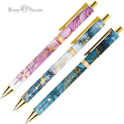 Ручка шариковая автоматическая BrunoVisconti® 0.5мм 'Carrara. Bright' синяя 3 дизайна