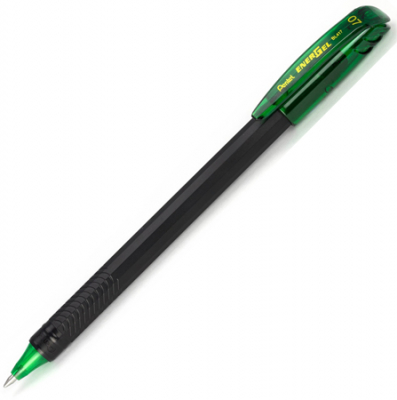 Ручка гелевая Pentel 0.7мм EnerGel черный рифленый корпус зеленая