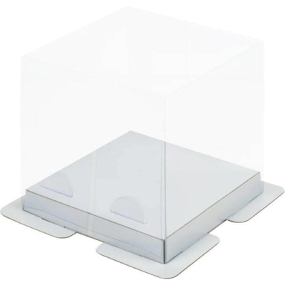 Коробка для кондитерских изделий 15х15х14см белая с пьедесталом прозрачная Премиум