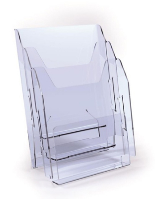 Держатель для брошюр настольный A4 до 300л  3 отдела вертикальный Комус акриловое стекло