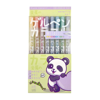 Ручки гелевые BrunoVisconti®  8цв 0.8мм 'UniWrite' Metallic 'Kawaii animals' в пластиковой коробке