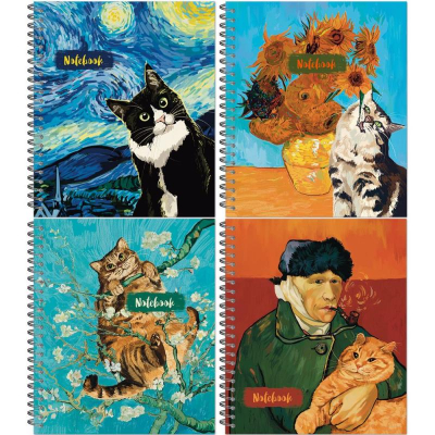 Тетрадь A5  96л клетка на гребне Полином картонная обложка сплошной УФ-лак 'В стиле Ван Гога' 4 дизайна