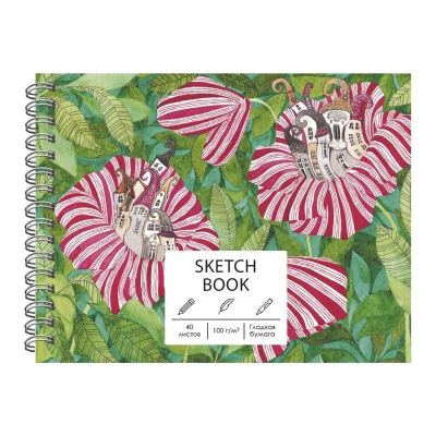 Блокнот для набросков Paper Art Sketch Book 12х16см 100г  40л на гребне твердая обложка 'Цветочные города'