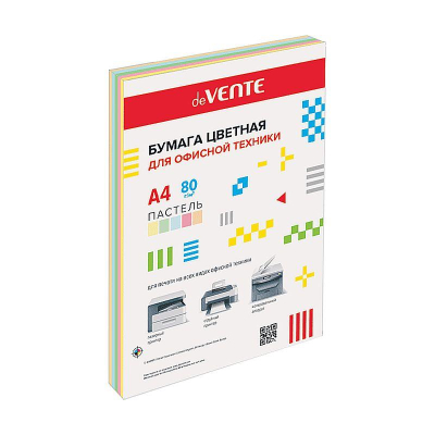 Бумага цветная Mix A4 deVENTE  80г Пастельные цвета  5цв х 10л