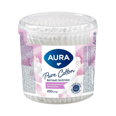 Ватные палочки Aura 200шт в пластиковом стакане