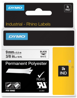 Картридж ленточный Dymo® Rhino  9мм х5.5м полиэстер от -40° до 150°С черный шрифт/белый фон