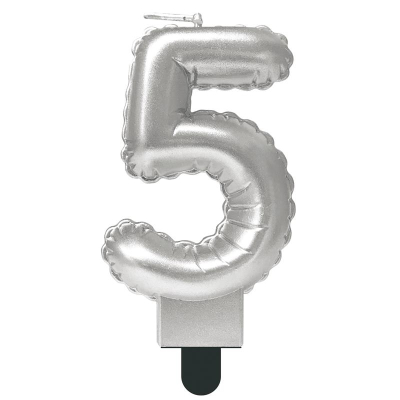 Свеча-цифра Веселуха 'Шар' '5' серебро 5см