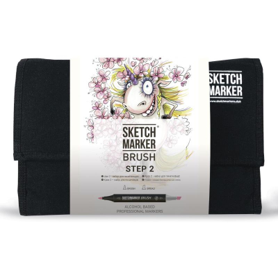 Маркеры художественные спиртовые Sketchmarker Brush 'Step-2' 24цв двусторонние + сумка органайзер