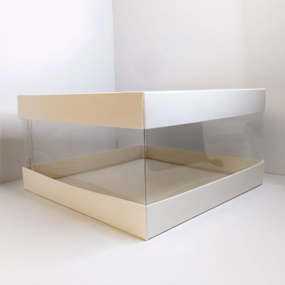 Коробка для торта 23.5х23.5х12см белая с прозрачными стенками