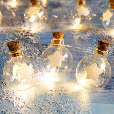 Электрогирлянда&nbsp;&nbsp;1.6м Елочные шары. Звезда 15 телых LED ламп белый провод на батарейках