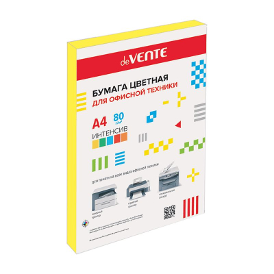 Бумага цветная A4 deVENTE  80г яркая желтая 100л