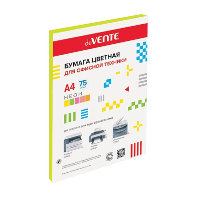 Бумага цветная A4 deVENTE  75г неон желтая  20л