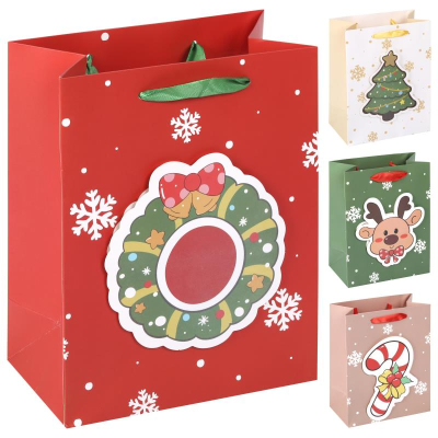 Пакет подарочный новогодний 18х23х10см 'Новогоднее веселье' 4 дизайна