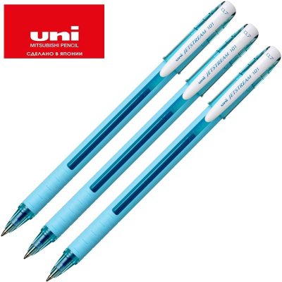 Роллер Uni-Ball 0.7мм Jetstream-101 Fancy Colour с резиновой манжетой бирюзовый корпус синий 3шт в блистере