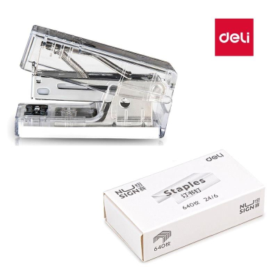 Степлер №24-26/6&nbsp;&nbsp;12л Deli 'Nusign' Mini&nbsp;&nbsp;+830 скоб&nbsp;&nbsp;прозрачный в блистере