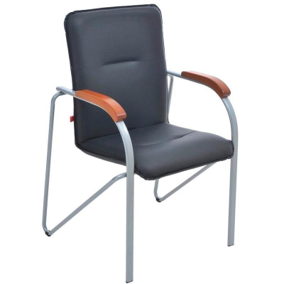 Конференц-кресло Samba хром/дерево вишня/искусственная кожа черное