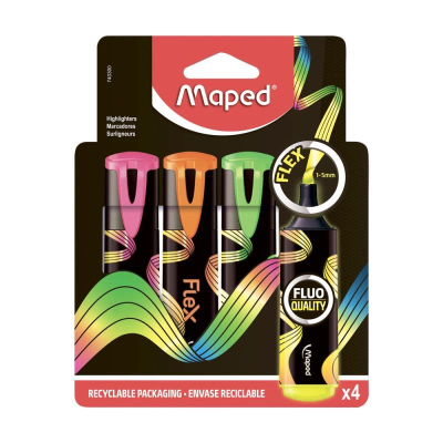 Текст-маркеры Maped 'Fluo Peps' 'Flex' 1-5.0мм гибкий пишущий узел  4цв в блистере
