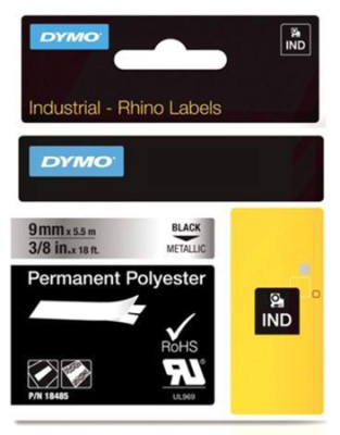 Картридж ленточный Dymo® Rhino  9мм х5.5м полиэстер от -40° до 150°С черный шрифт/металлик фон S0718170