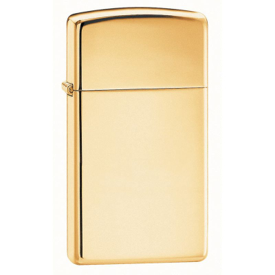 Зажигалка бензиновая Zippo  slim с покрытием 'High Polish Brass' золотистая глянцевая