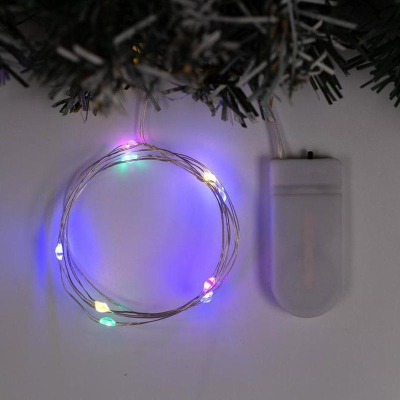 Электрогирлянда&nbsp;&nbsp;1.0м Нить 10 разноцветных LED ламп 'Роса' серебристый провод на батарейках