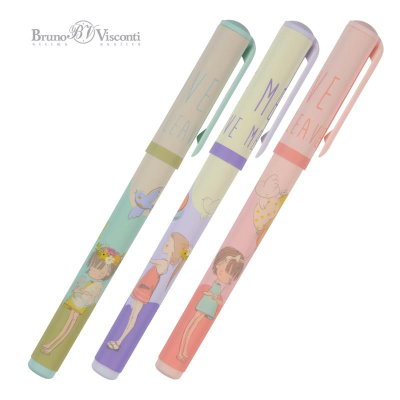 Ручка шариковая BrunoVisconti® 0.7мм 'DreamWrite' синяя 'Девочка и кролики' 3 дизайна в тубе