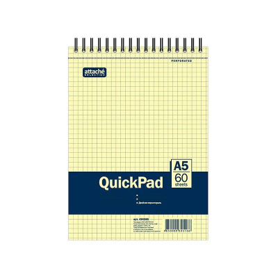 Блокнот A5&nbsp;&nbsp;60л клетка на гребне Attache Selection 'QuickPad' желтые листы микроперфорация