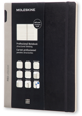 Записная книжка A4-  96л линейка Moleskine® Professional Soft XLarge мягкая обложка на резиновой застежке черная
