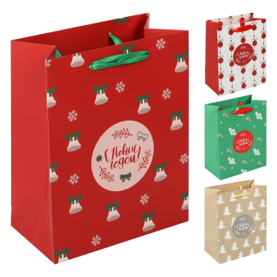 Пакет подарочный новогодний 18х23х10см 'С Новым годом!' 4 дизайна