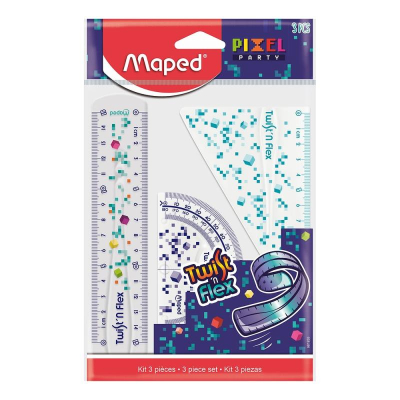 Чертежный набор Maped Twist'n Flex 'Pixel Party' линейка 15см угольник 30°/15см транспортир 180°/10см из неломающейся пластмассы в блистере