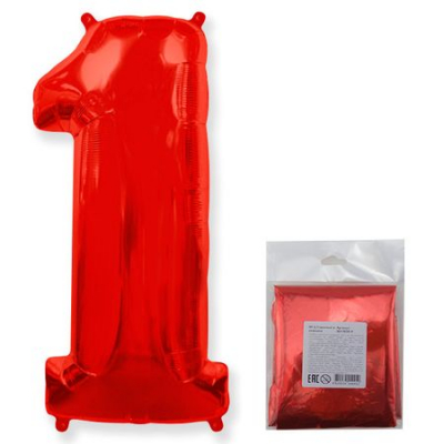 Шар воздушный фольгированный Цифра '1' красный Flex Metal 102см