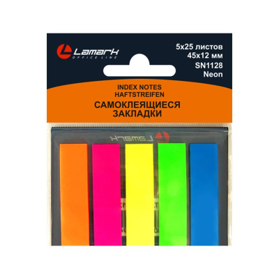 Закладки Lamark 12х45мм 5цв х 25шт неоновые пластиковые