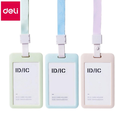 Держатель для бейджа/ID-карты вертикальный&nbsp;&nbsp;54х86мм Deli на шнуре 40см цвета Pastel ассорти синий/зеленый/розовый