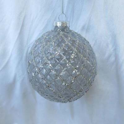 Шар 100мм прозрачный с серебряной сеткой стекло