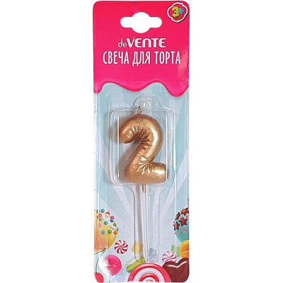 Свеча-цифра для торта deVENTE 'Воздушный шарик золотистый' '2'&nbsp;&nbsp;4см блистере