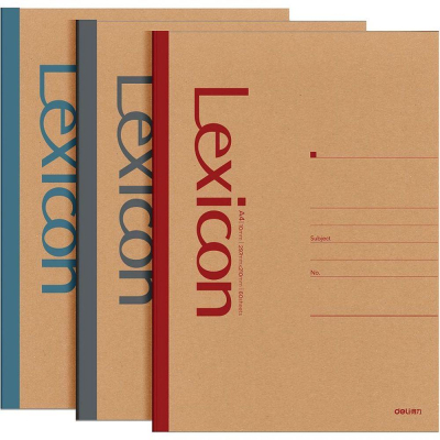 Тетрадь A4&nbsp;&nbsp;80л линейка на сшивке Deli картонная крафт-обложка 'Lexicon' 3 цвета ассорти