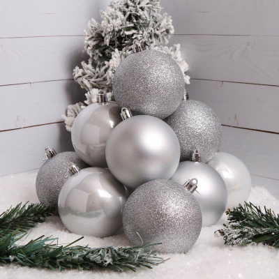 Шар  80мм серебро пластик 12шт