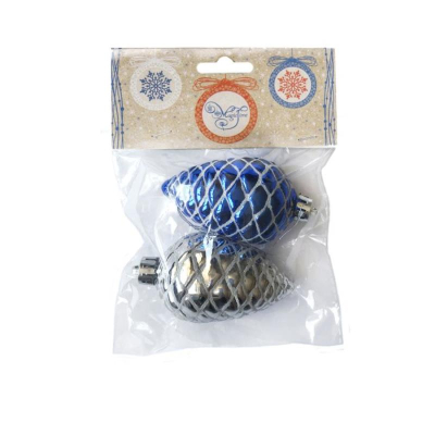 Шишка  70мм серебро/синяя пластик 2шт