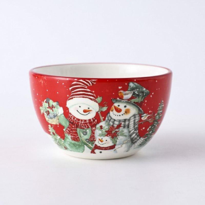 Миска d-127мм 'Рождественские снеговики' доломит