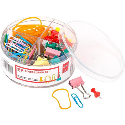 Набор принадлежностей Deli 'Desk Accessories Set' гвоздики/зажимы/резиновые кольца/скрепки в пластиковой коробке