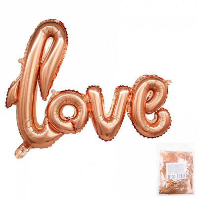 Шар воздушный фольгированный надпись 'Love' золото розовый Веселуха 100х68см