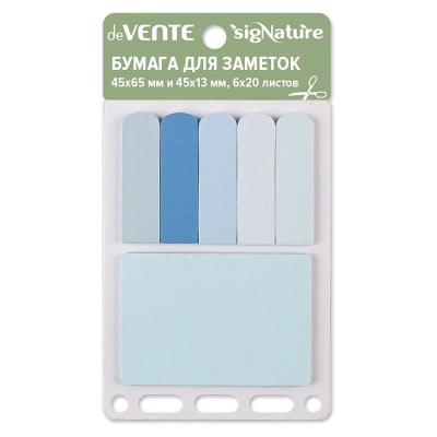 Набор липких блоков deVENTE 'sigNATURE' голубой 45x65мм х20л/45x13мм х 5цв х20л 'Голубая гамма' в пластиковом блистере-разделителе