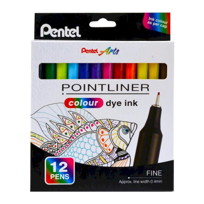 Ручки капиллярные Pentel 'Pointliner' 12цв 0.4мм в картонной коробке